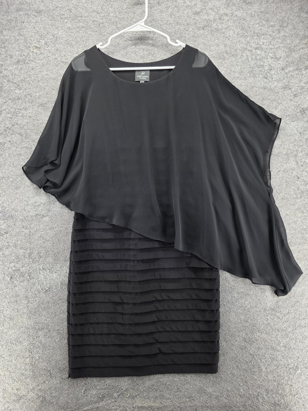Adrianna Papell Dress Womens 8 Black Bodycon Knee Length Chiffon Overlay